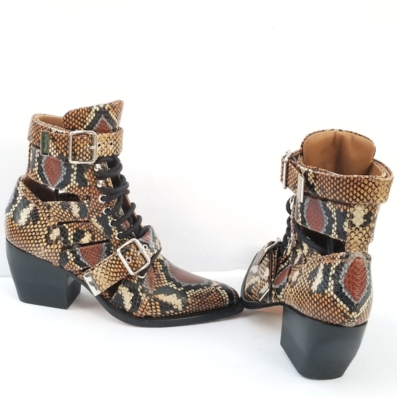 Brand New CHLOÉ Python-Embossed Leather cut out  Combat Boots - Picture 11 of 16